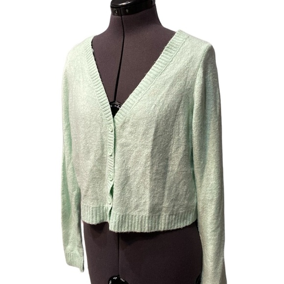 American Eagle Outfitter Mint Green Cardigan Sz S China Long Sleeve Knit Fabric - Picture 3 of 11